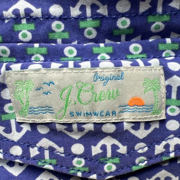 J. Crew Crewcuts Boys Swim Trunks Anchor Print Size 10 Blue Green White Nautical - Picture 3 of 10
